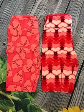 LuLaRoe Red & Pink Heart Print Leggings Duo
